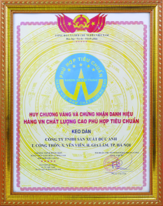 Huy chương Vàng và Chứng nhận Danh hiệu hàng Việt Nam Chất lượng phù hợp tiêu chuẩn